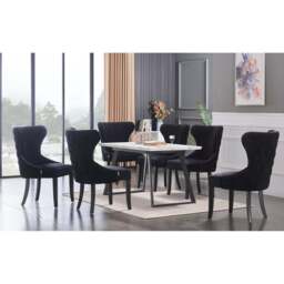 Toga Mayfair LUX Dining Table Set - Toga Extendable White Dining Table w/ a Set of 6 Mayfair LUX Velvet Dining Chairs - thumbnail 2