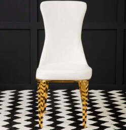 Forli White Leather Effect Dining Chair with Gold Finish Legs
