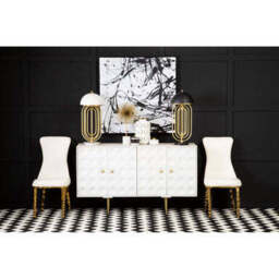 Forli White Leather Effect Dining Chair with Gold Finish Legs - thumbnail 5