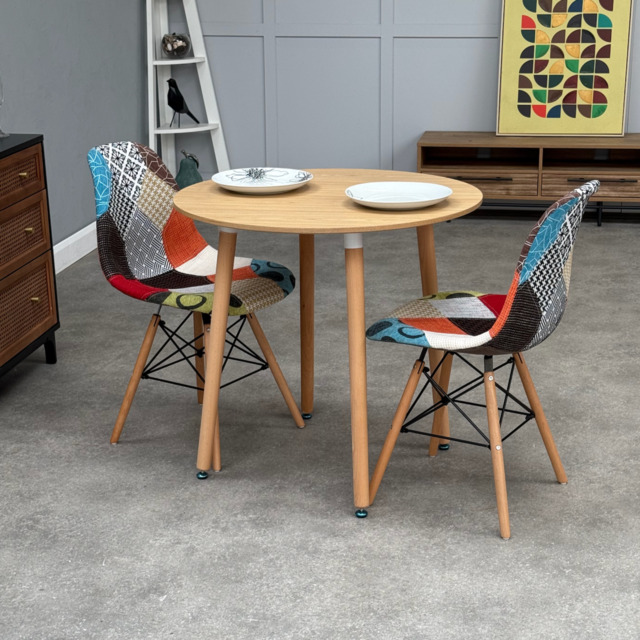 Patchwork Halo Dining Table Set - Set of 2 Patchwork Retro Tower Chairs & a Halo Dining Table - image 1