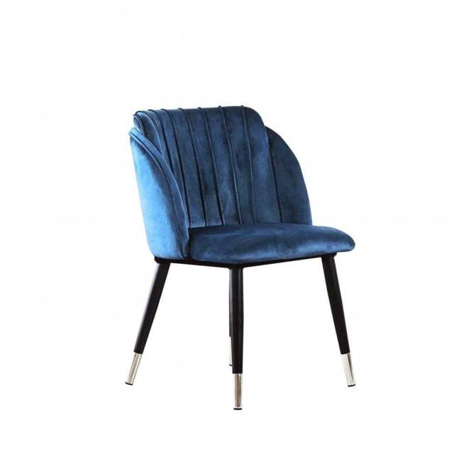 Milano Toga Extendable Dining Set - a White Extendable Dining Table & 4 Dining Chairs with Silver End Caps - Blue