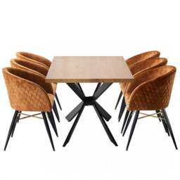 Vittorio Duke Oak LUX Dining Set with 6 Tan Velvet Chairs - thumbnail 1