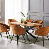 Vittorio Duke Oak LUX Dining Set with 6 Tan Velvet Chairs - thumbnail 2