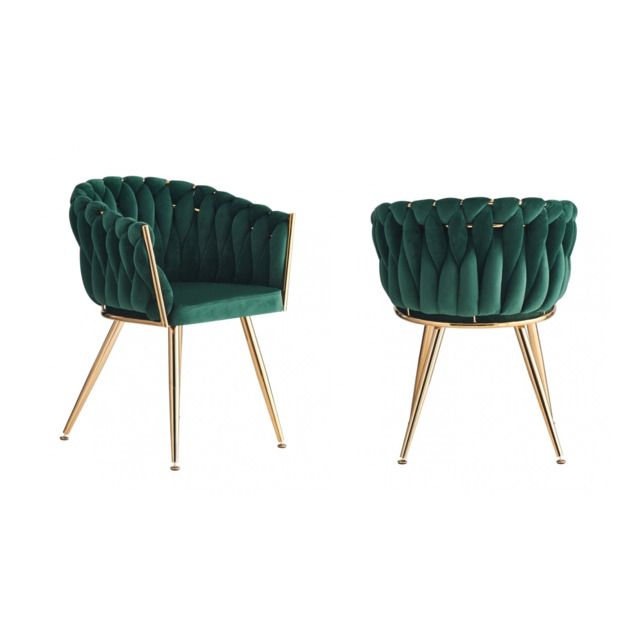 Roma Knot LUX Velvet Dining Chair - Plush Upholstery with Gold Frame - Green / Set of 2