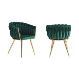 Roma Knot LUX Velvet Dining Chair - Plush Upholstery with Gold Frame - Green / Set of 2