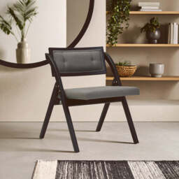 Cebu Black Wood Folding Chair with Grey Fabric Seat - thumbnail 1