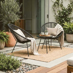 Black Rattan 3 Piece Patio Set - Miami - thumbnail 1