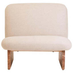 Parova Cream Linen Textured Armless Chair With Wood Base - thumbnail 2