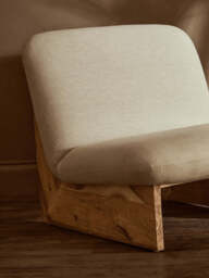 Parova Cream Linen Textured Armless Chair With Wood Base - thumbnail 4