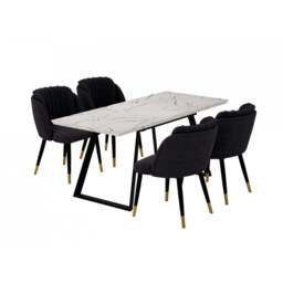 Milano Toga Extendable Dining Set - a White Extendable Dining Table & 4 Dining Chairs with Gold End Caps - thumbnail 1