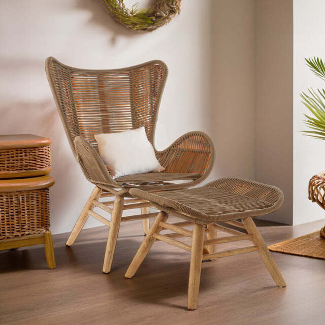 Sisal Latte Rope Lounge Chair And Footstool - image 1