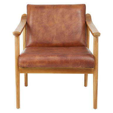 Kendari Brown Leather with Natural Teak Wood Armchair - image 1