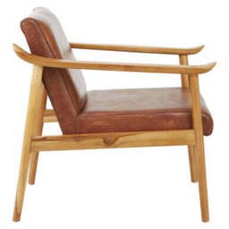 Kendari Brown Leather with Natural Teak Wood Armchair - thumbnail 4