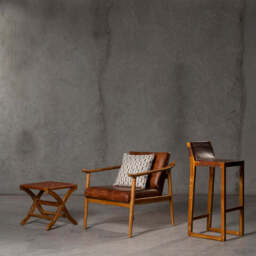 Kendari Brown Leather with Natural Teak Wood Armchair - thumbnail 2