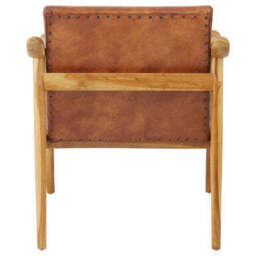 Kendari Brown Leather with Natural Teak Wood Armchair - thumbnail 5