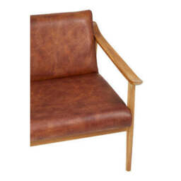 Kendari Brown Leather with Natural Teak Wood Armchair - thumbnail 6