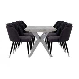Milano Blaze LUX Dining Set - a White EXTENDABLE Dining Table & 6 Velvet Dining Chairs with Silver End Caps - Black
