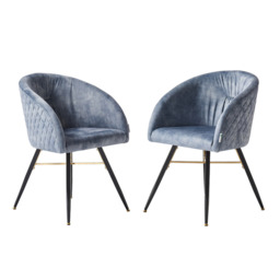 Vittorio LUX Velvet Dining Chair with Metal Legs - Perfect for Dining Room Living Room - Grey / Set of 2