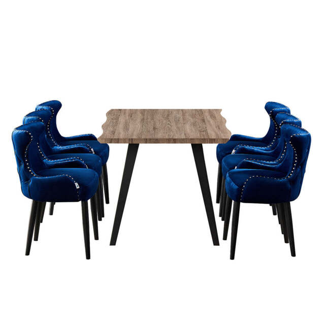 Oxford Rocco LUX Dining Set, a Table and Chairs Set of 6, Walnut - Royal Blue