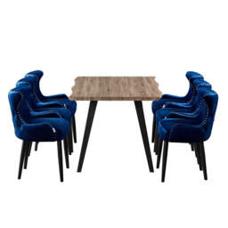 Oxford Rocco LUX Dining Set, a Table and Chairs Set of 6, Walnut - Royal Blue