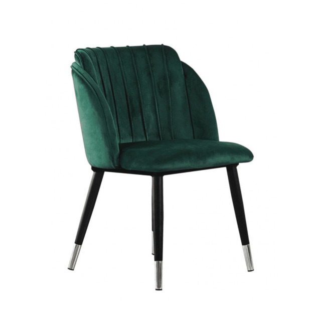 Milano Toga Extendable Dining Set - a White Extendable Dining Table & 6 Dining Chairs with Silver End Caps - Green