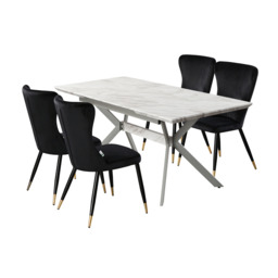 5PCs Dining Set - a Blaze LUX Extendable Dining Table & Set of 4 Black/Gold New York Chair