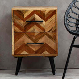 Boho Natural Mango Wood 2 Drawer Bedside Table - thumbnail 1