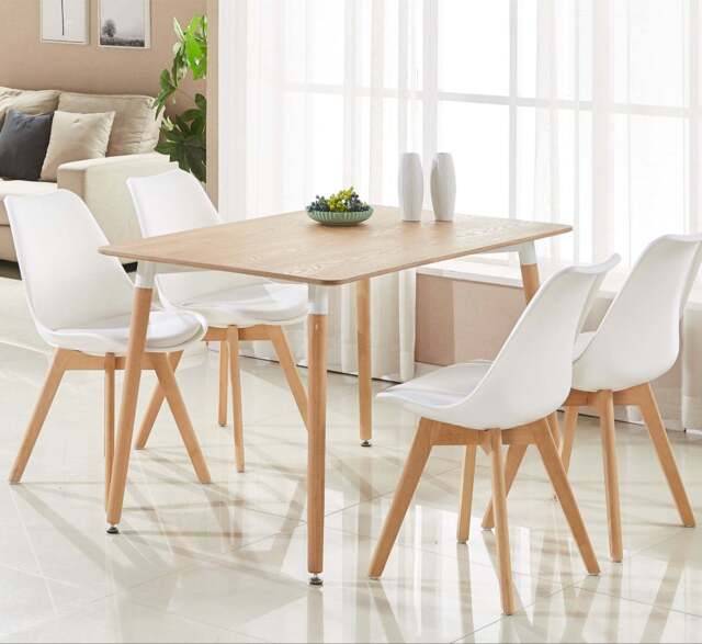 5-Piece Halo Dining Set (Oak Table + 4 Jamie Lorenzo Tulip Chairs) - White