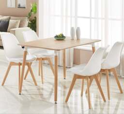 5-Piece Halo Dining Set (Oak Table + 4 Jamie Lorenzo Tulip Chairs) - White