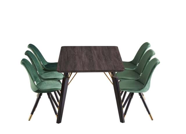 Sofia Cosmo Black LUX Dining Set with 6 Velvet Chairs - Green