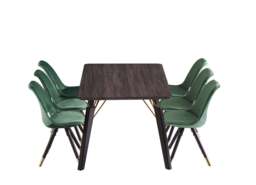 Sofia Cosmo Black LUX Dining Set with 6 Velvet Chairs - Green