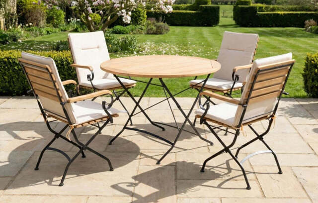 Sicily 4 Seater Teak and Wrought Iron Round 110cm Garden Dining Set - image 1