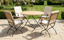 Sicily 4 Seater Teak and Wrought Iron Round 110cm Garden Dining Set - thumbnail 1
