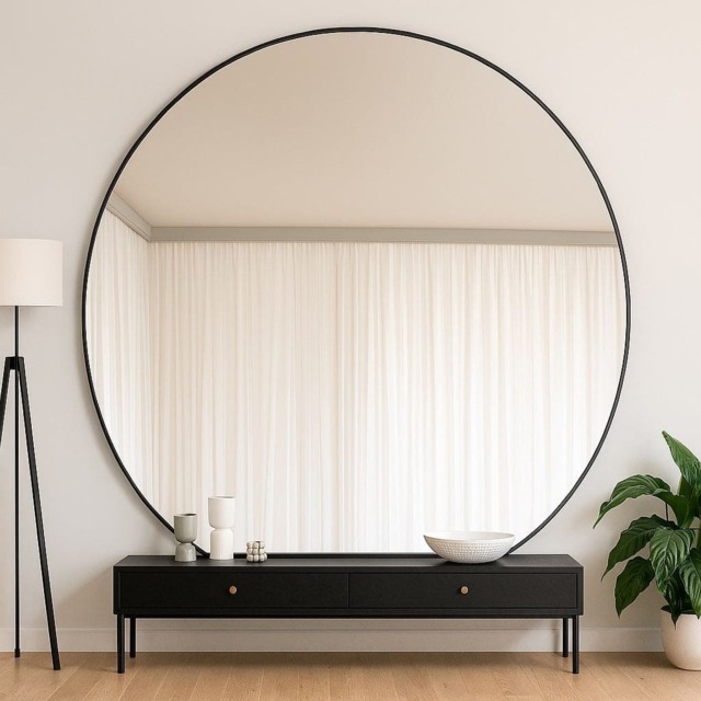 Rei - Large Round Black Metal Circle Mirror - 180cm x 180cm - image 1