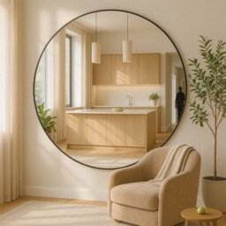 Rei - Large Round Black Metal Circle Mirror - 180cm x 180cm - thumbnail 2