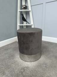 Darlington Velvet Ottoman Dressing Table Seat - Grey - thumbnail 1