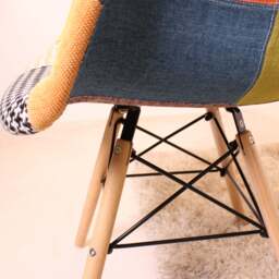 Patchwork Eiffel Tub Chair Fabric Upholstery - Wooden Legs with Metal Frame - thumbnail 5