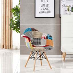 Patchwork Eiffel Tub Chair Fabric Upholstery - Wooden Legs with Metal Frame - thumbnail 1