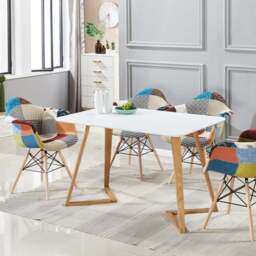 Patchwork Eiffel Tub Chair Fabric Upholstery - Wooden Legs with Metal Frame - thumbnail 2