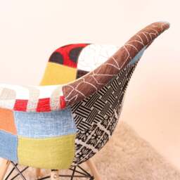 Patchwork Eiffel Tub Chair Fabric Upholstery - Wooden Legs with Metal Frame - thumbnail 6