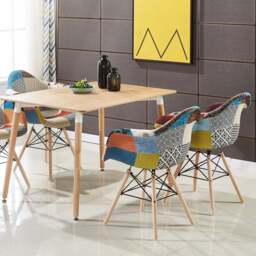 Patchwork Eiffel Tub Chair Fabric Upholstery - Wooden Legs with Metal Frame - thumbnail 3