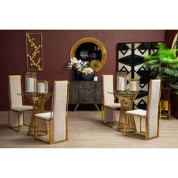 Deana Mink Velvet High Back Dining Chair with Gold Finish Frame - thumbnail 6