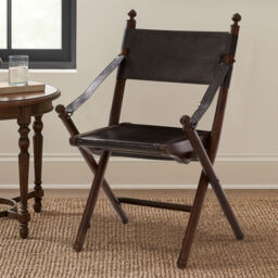 Inca Black Leather and Teak Wood Folding Chair - thumbnail 1