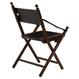 Inca Black Leather and Teak Wood Folding Chair - thumbnail 5