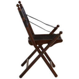 Inca Black Leather and Teak Wood Folding Chair - thumbnail 4