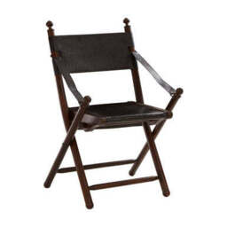 Inca Black Leather and Teak Wood Folding Chair - thumbnail 3