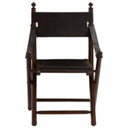 Inca Black Leather and Teak Wood Folding Chair - thumbnail 2