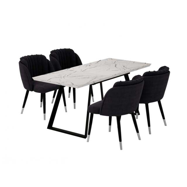 Milano Toga Extendable Dining Set - a White Extendable Dining Table & 4 Dining Chairs with Silver End Caps - image 1