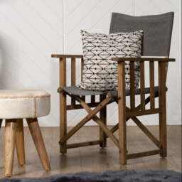 Hugh Grey Linen Folding Directors Chair with Oak Wood Frame - thumbnail 1