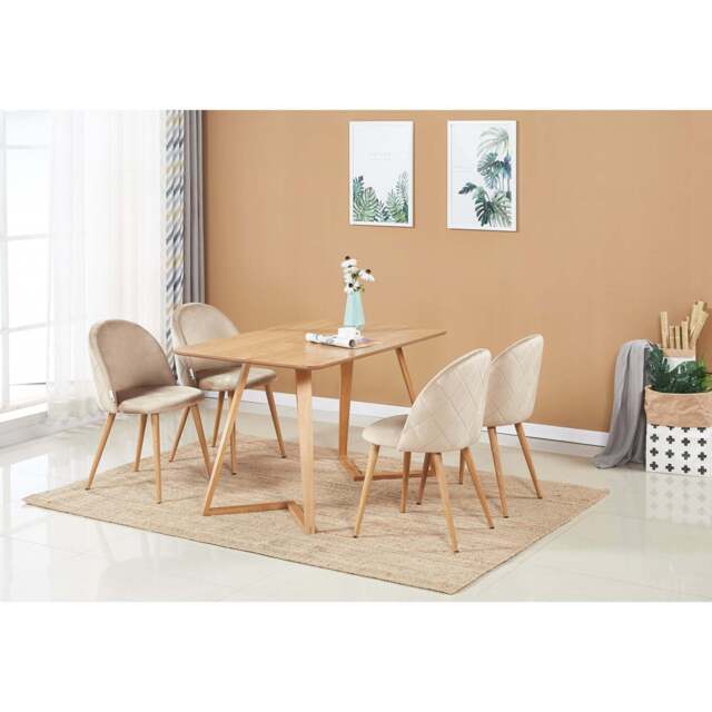 Lucia Dallas Dining Table and Chairs Set of 4 - an Oak Dining Table & Set of 4 Velvet Dining Chairs - Beige